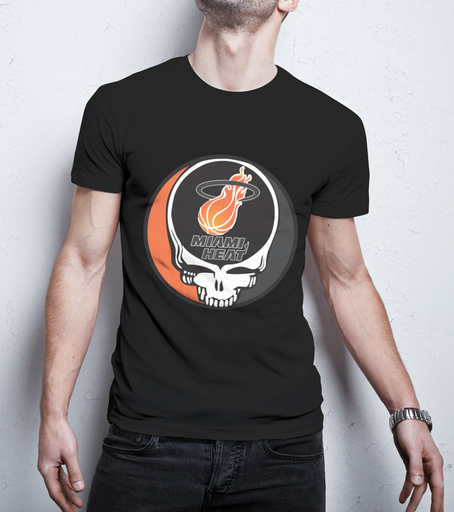Miami Heat Flaming Basketball Skull Grateful Dead Style T-Shirt