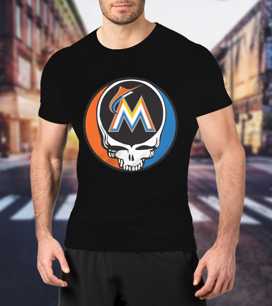 Grateful Dead Skull Miami Marlins Logo Mashup For Fans T-Shirt