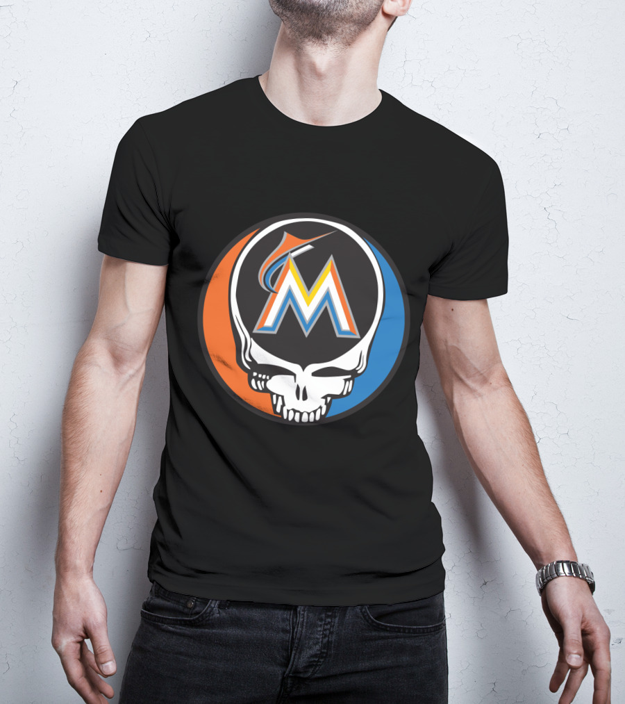 Grateful Dead Skull Miami Marlins Logo Mashup For Fans T-Shirt