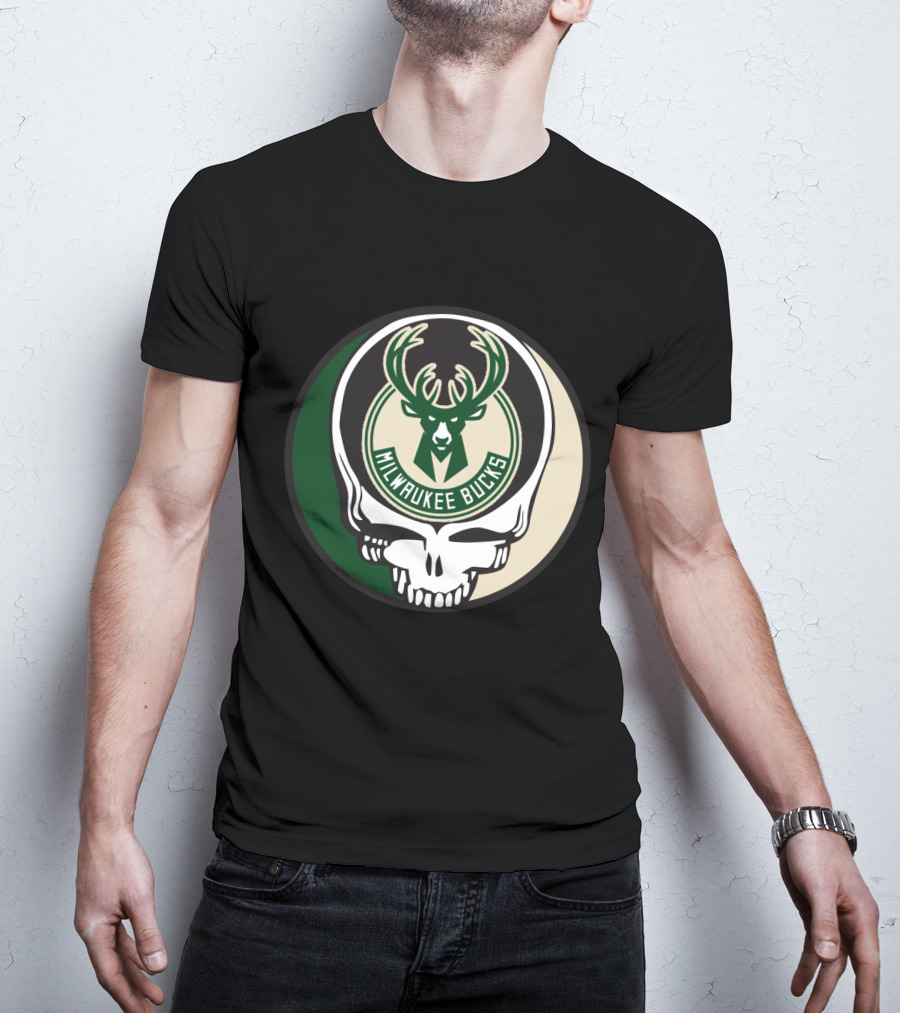 Milwaukee Bucks Grateful Dead Skull Logo Fusion T-Shirt