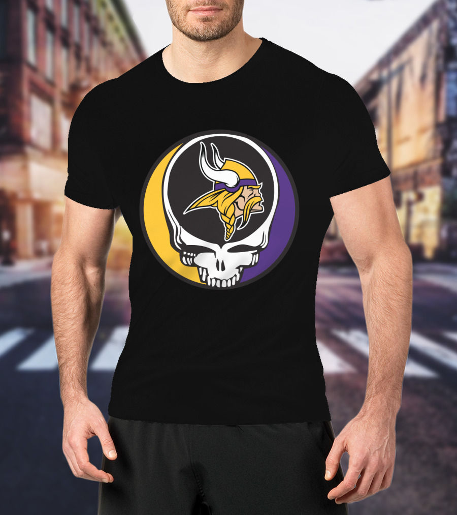 Grateful Dead Skull With Minnesota Vikings Logo Combination T-Shirt