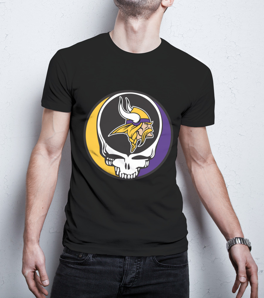 Grateful Dead Skull With Minnesota Vikings Logo Combination T-Shirt