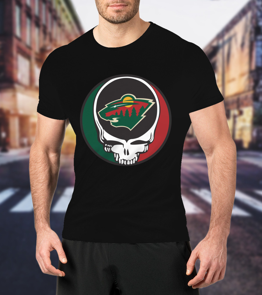 Minnesota Wild Fans Grateful Dead Skull And Bear Head T-Shirt
