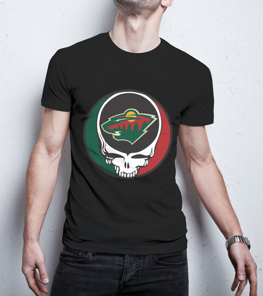 Minnesota Wild Fans Grateful Dead Skull And Bear Head T-Shirt