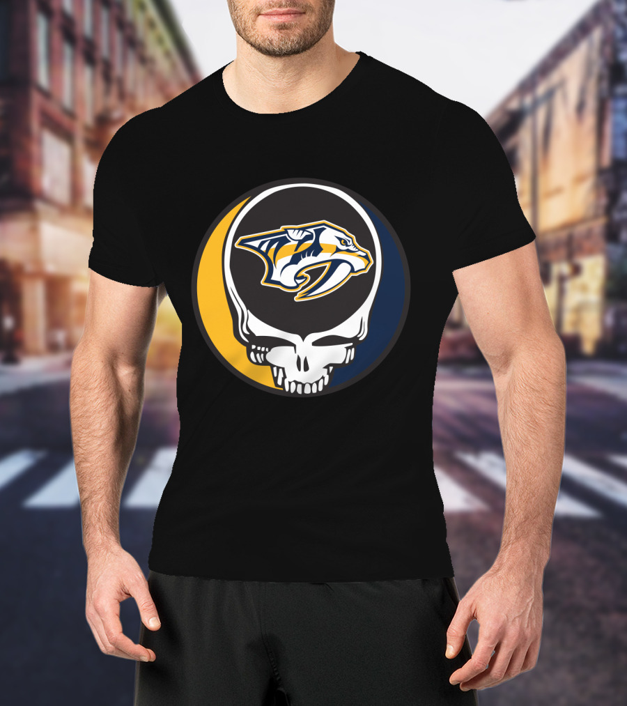 Nashville Predators Logo With Grateful Dead Skull Design For Fans T-Shirt