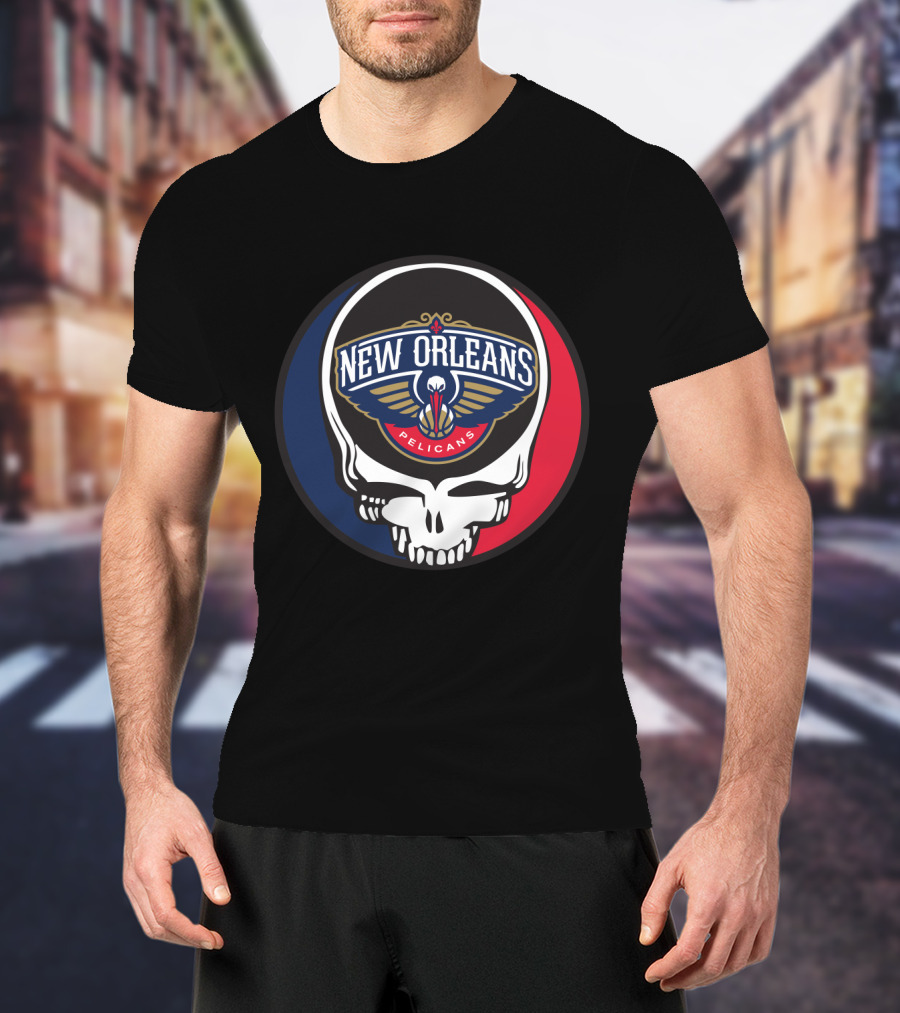 New Orleans Pelicans Basketball Skull Grateful Dead Fans T-Shirt