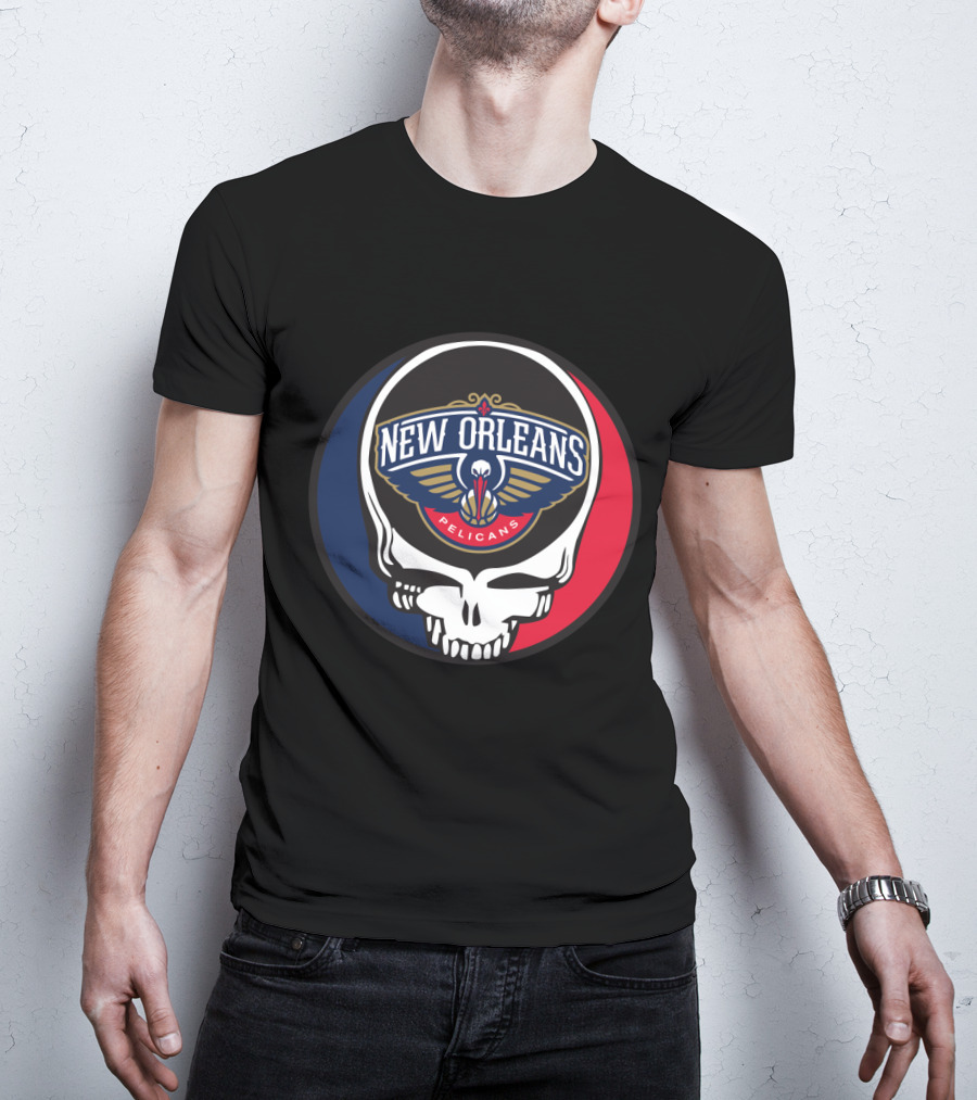 New Orleans Pelicans Basketball Skull Grateful Dead Fans T-Shirt