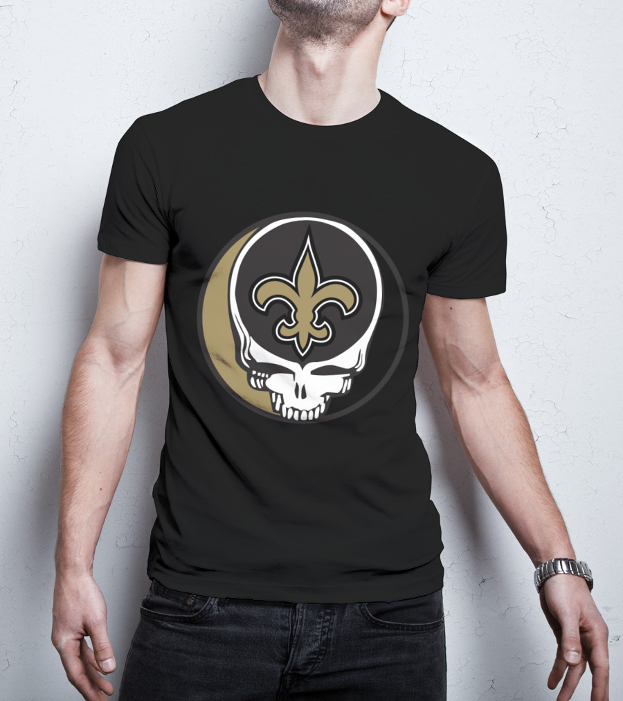 Grateful Dead Skull Logo Meets New Orleans Saints Fleur-De-Lis T-Shirt