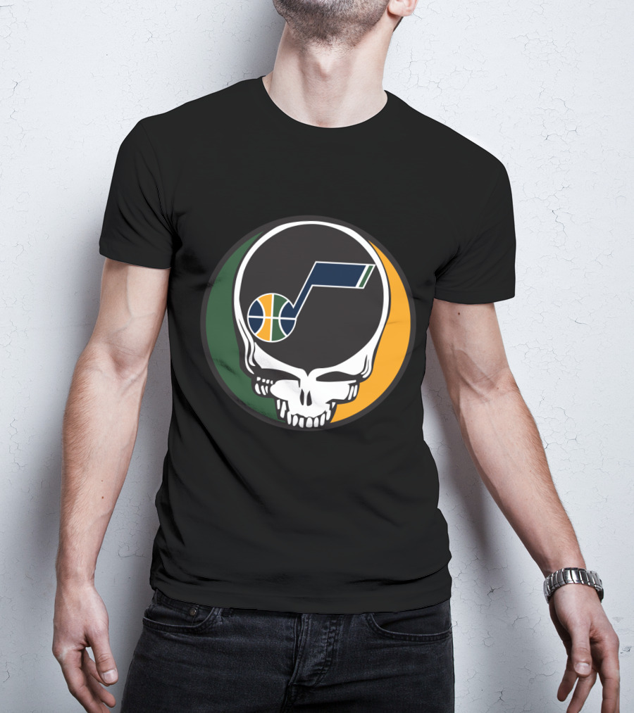 Grateful Dead Skull With Utah Jazz Basketball Logo And Colors T-Shirt