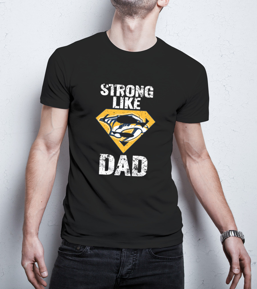 Strong Like Dad Nashville Predators Logo Super Dad Emblem T-Shirt