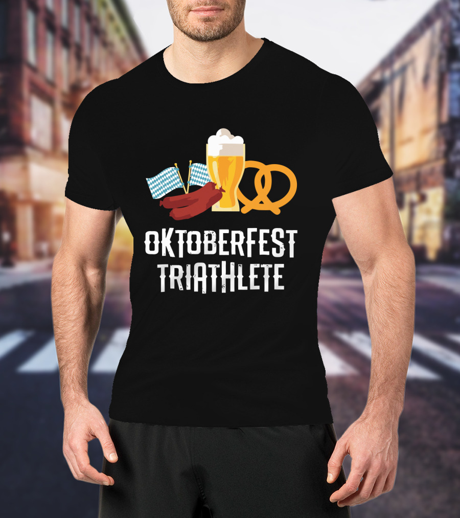 Oktoberfest Triathlete Sausage Beer Pretzel Flags T-Shirt