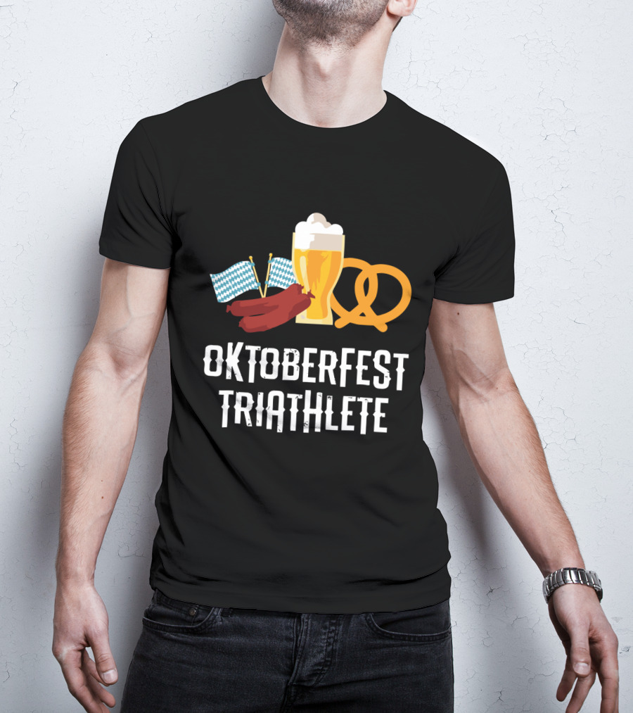 Oktoberfest Triathlete Sausage Beer Pretzel Flags T-Shirt