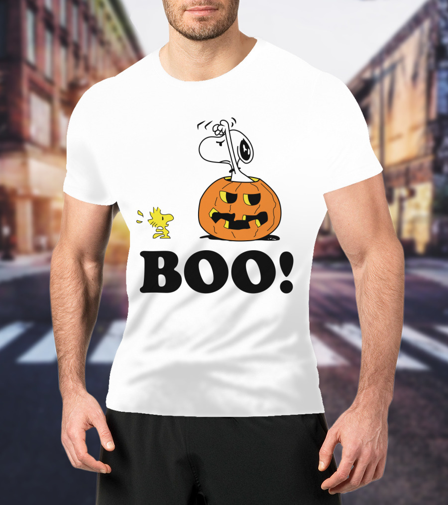 Peanuts Halloween Snoopy And Woodstock In Pumpkin BOO T-Shirt