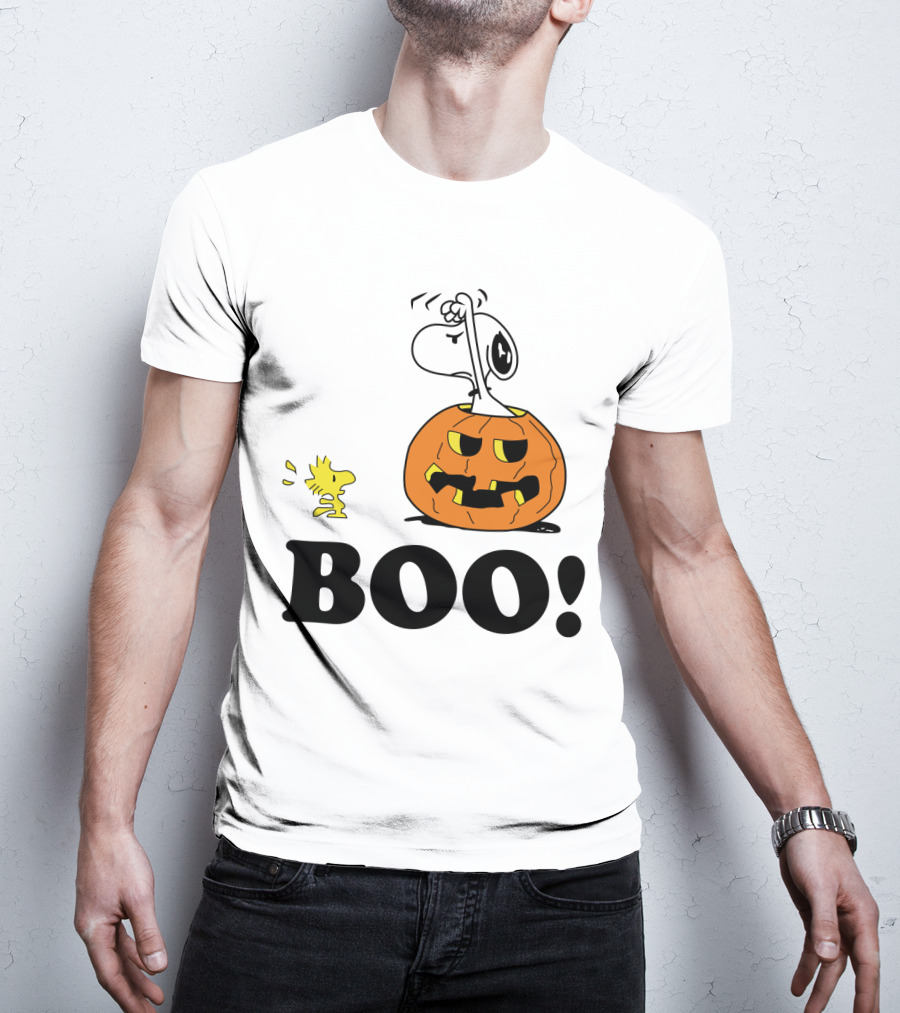 Peanuts Halloween Snoopy And Woodstock In Pumpkin BOO T-Shirt