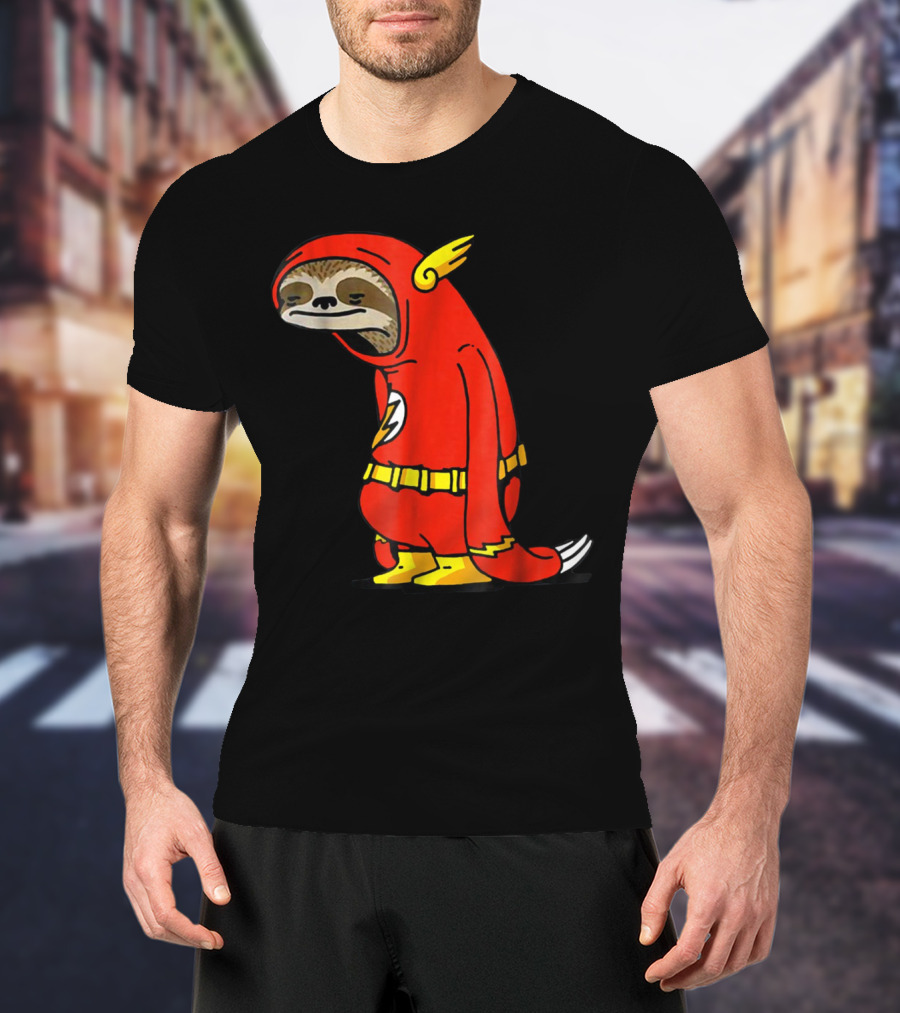 Slow Cartoon Sloth Dressed As Flash Funny Napper Character T-Shirt
