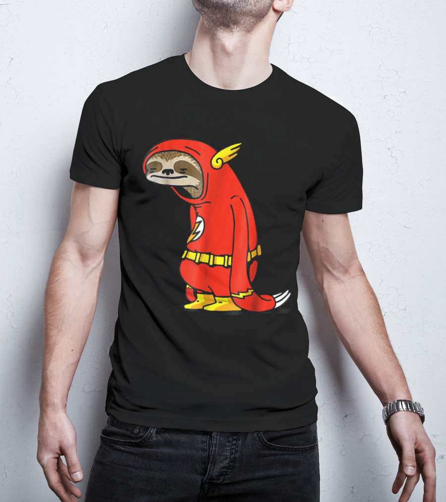 Slow Cartoon Sloth Dressed As Flash Funny Napper Character T-Shirt