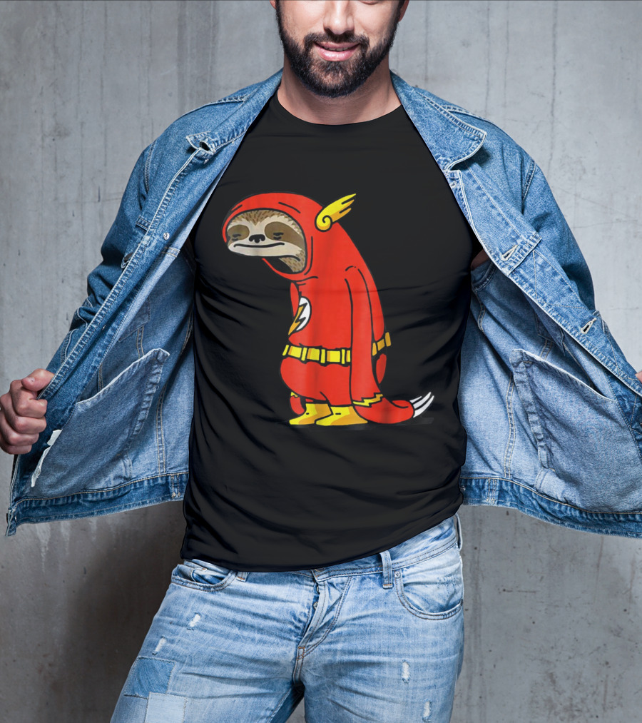 Slow Cartoon Sloth Dressed As Flash Funny Napper Character T-Shirt