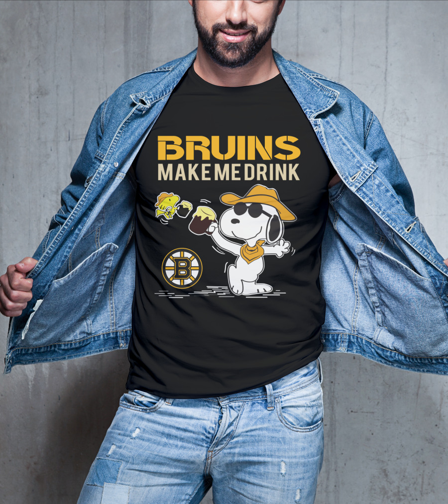 Snoopy Bruins Make Me Drink Boston Bruins Fans Peanuts Charlie Brown Hockey Beer T-Shirt