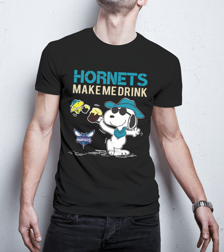 Hornets Make Me Drink Charlotte Hornets Snoopy Peanuts T-Shirt