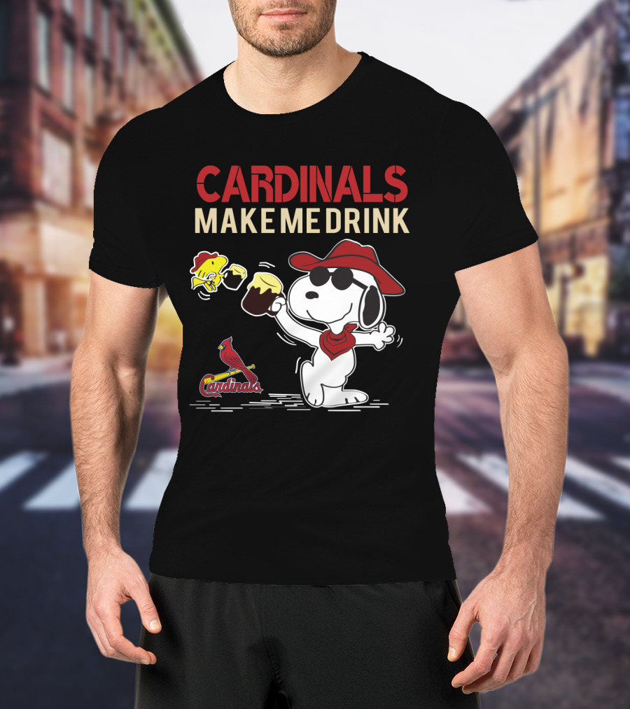 Cardinals Make Me Drink Snoopy With Hat And Beer For St. Louis Fans T-Shirt