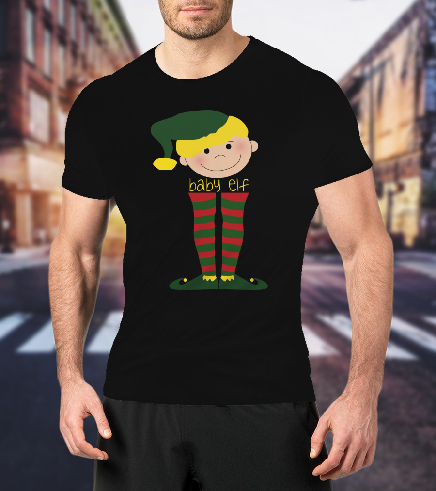 Baby Elf With Green Hat And Red Striped Stockings T-Shirt