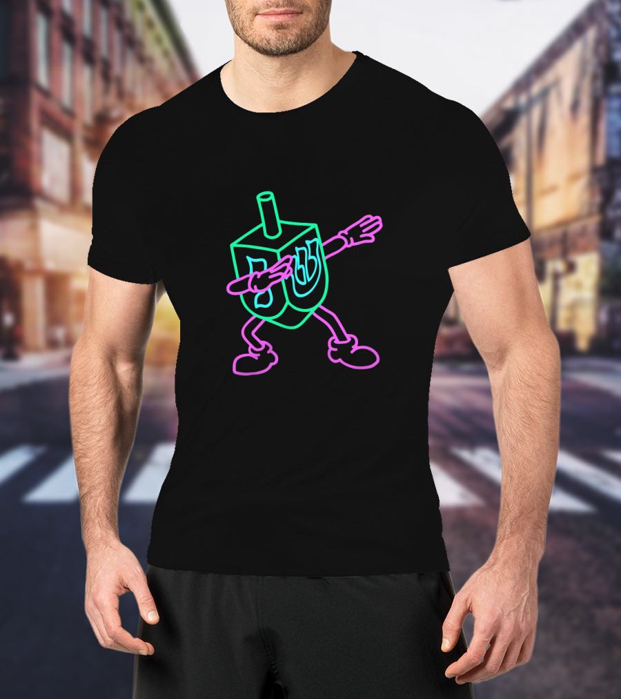 Neon Dabbing Dreidel With Hebrew Letters T-Shirt
