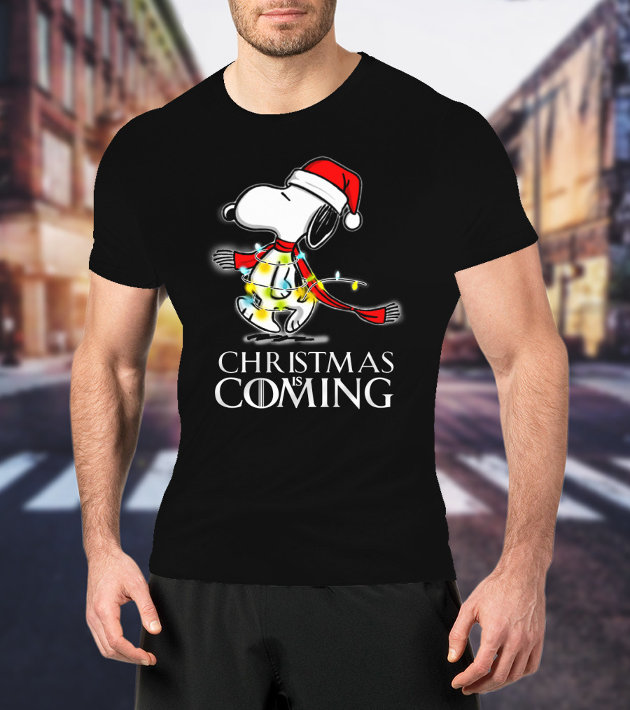 Snoopy Christmas Is Coming Game Of Thrones Santa Hat Lights T-Shirt