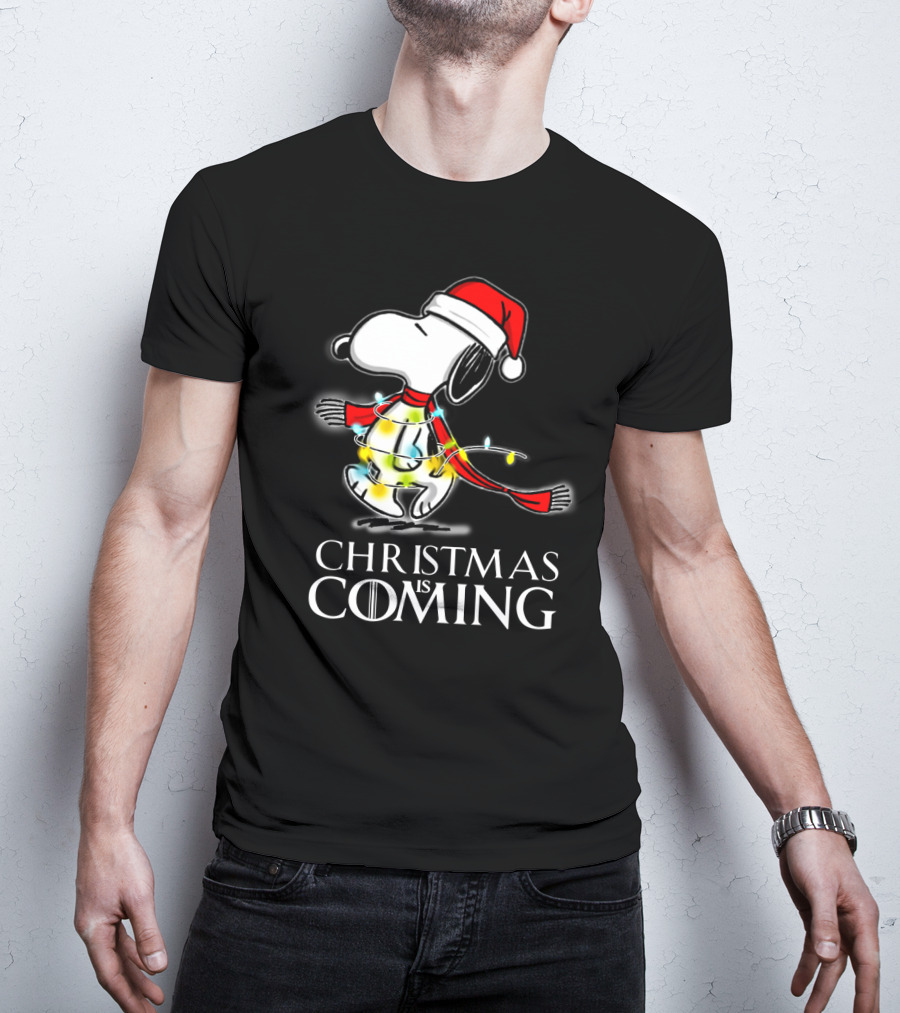 Snoopy Christmas Is Coming Game Of Thrones Santa Hat Lights T-Shirt