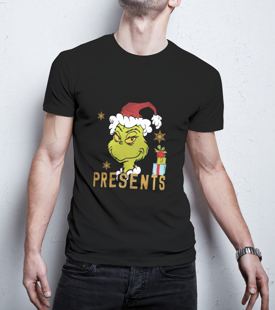 Grinch Santa Hat I'm Here For The Presents Christmas Holiday Gifts T-Shirt