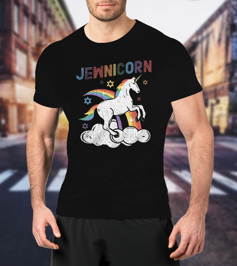 Jewnicorn Rainbow Star Of David Hanukkah Unicorn T-Shirt