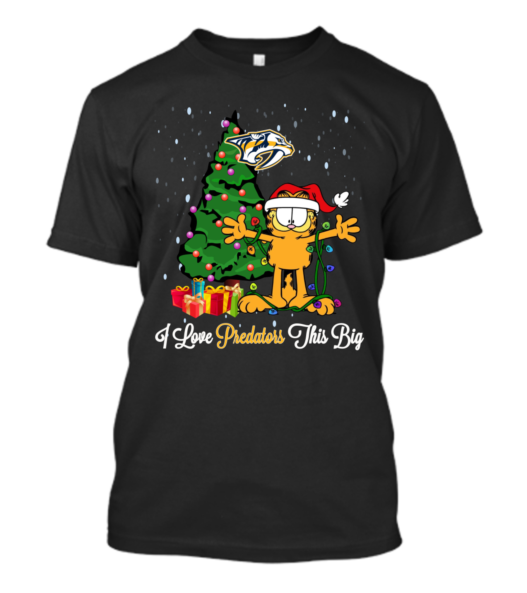 I Love Predators This Big Garfield Christmas Tree Nashville Predators T-Shirt
