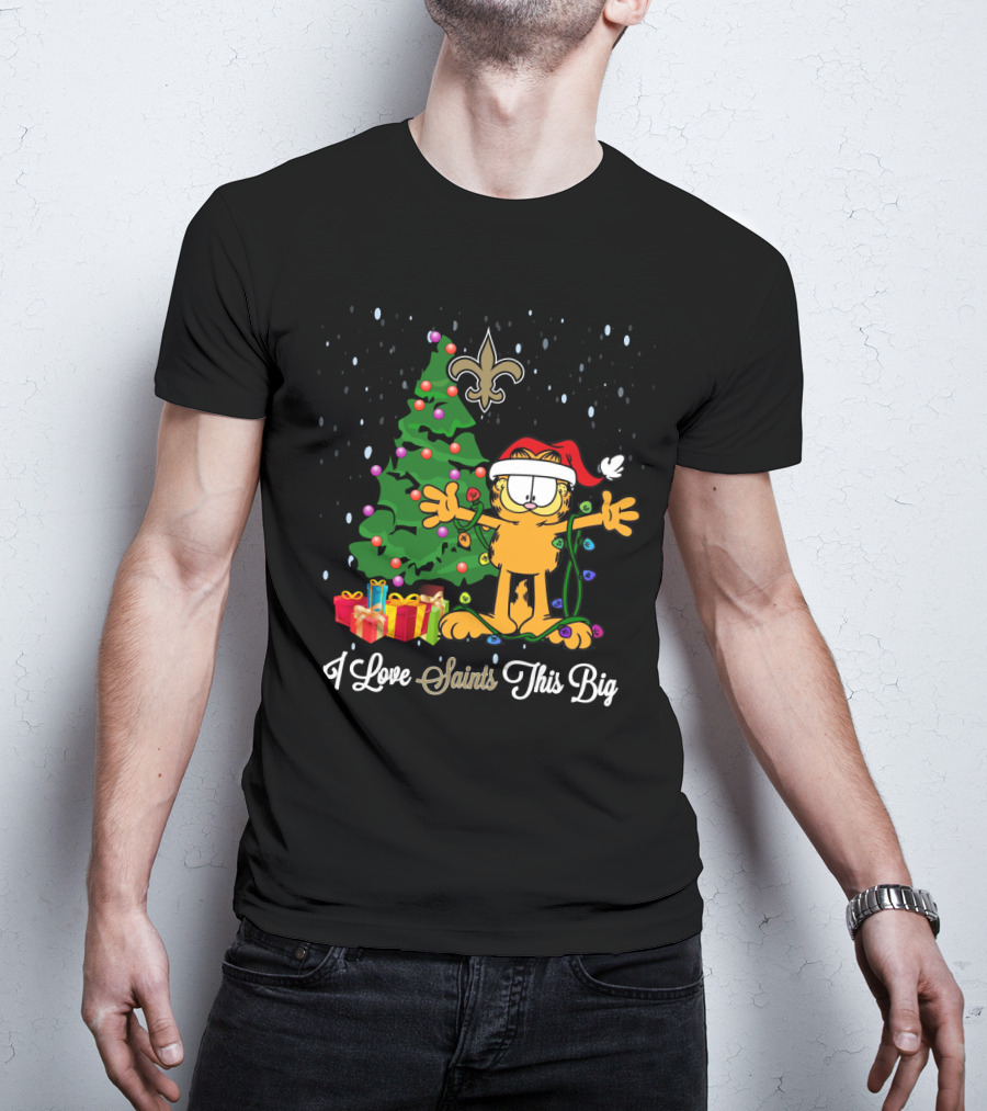I Love Saints This Big Garfield Christmas Tree Present Fleur-De-Lis T-Shirt