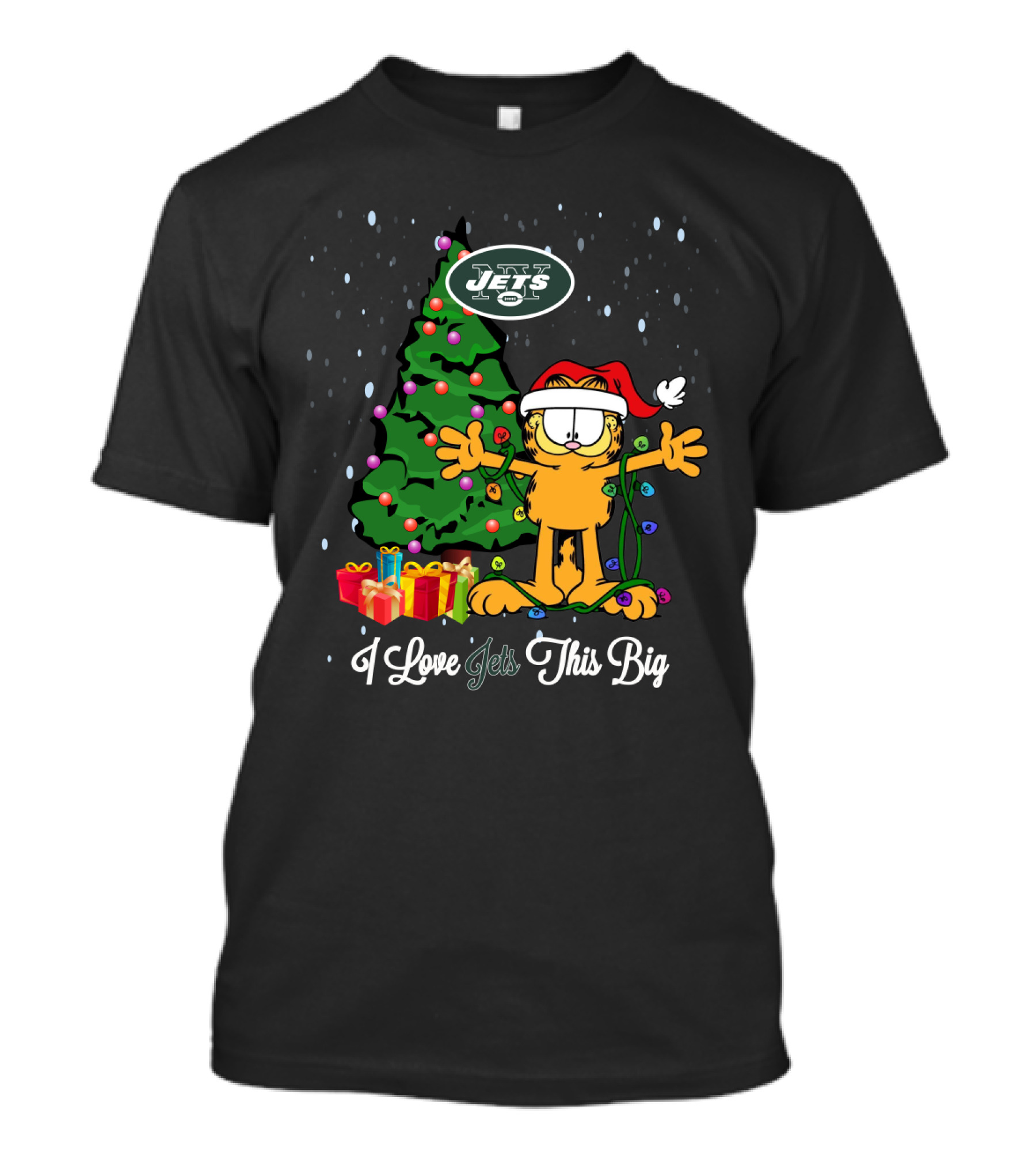 I Love New York Jets Garfield Christmas Tree Holiday T-Shirt