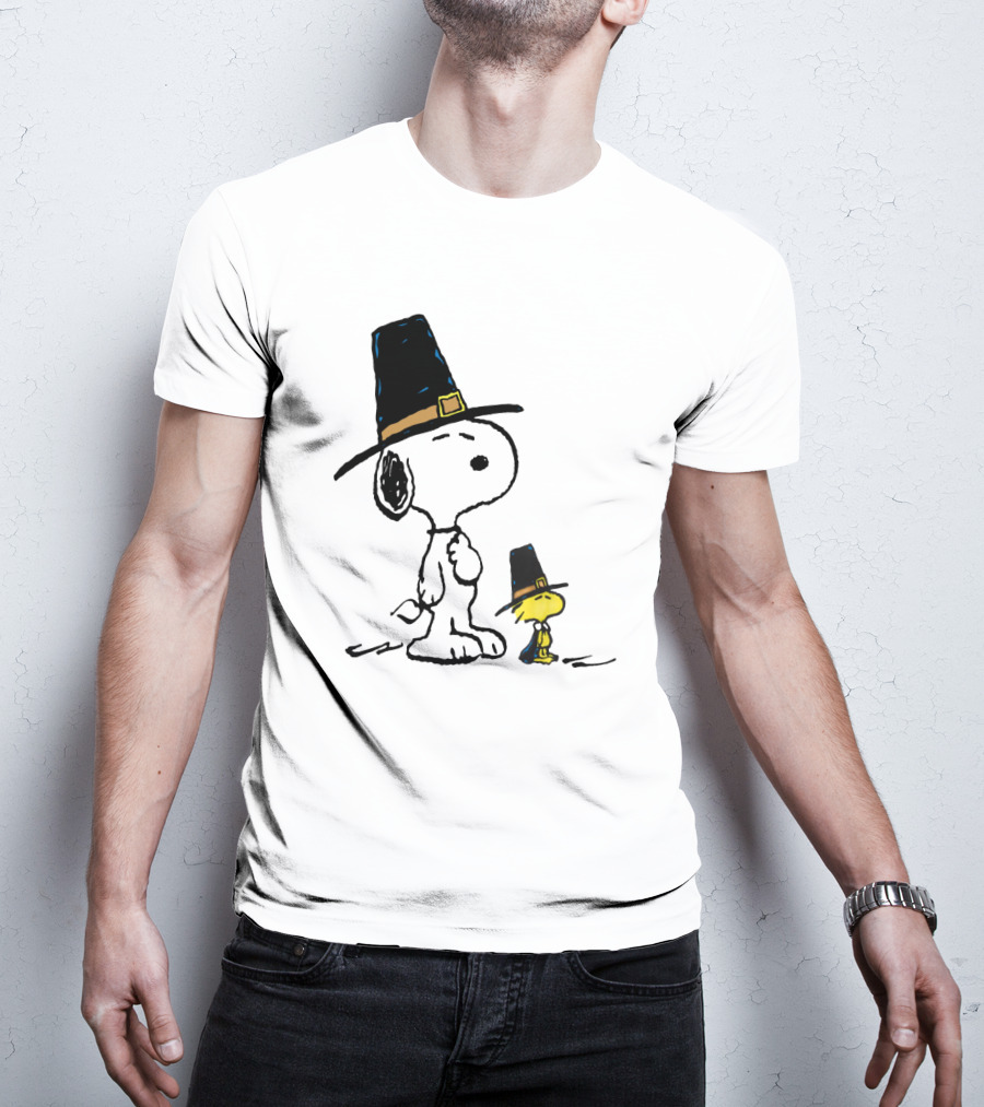 Peanuts Funny Snoopy Woodstock Thanksgiving Pilgrim Hat T-Shirt