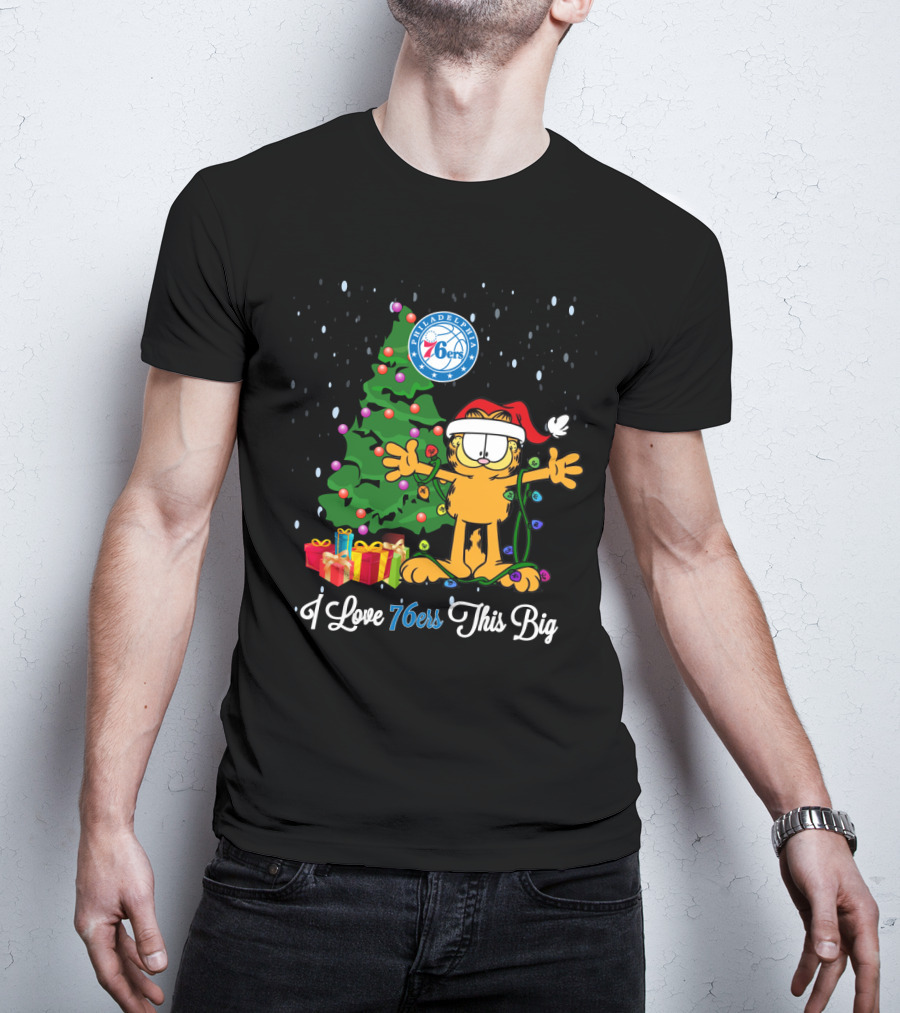 Philadelphia 76ers I Love 76ers This Big Christmas Garfield Santa Hat Tree T-Shirt