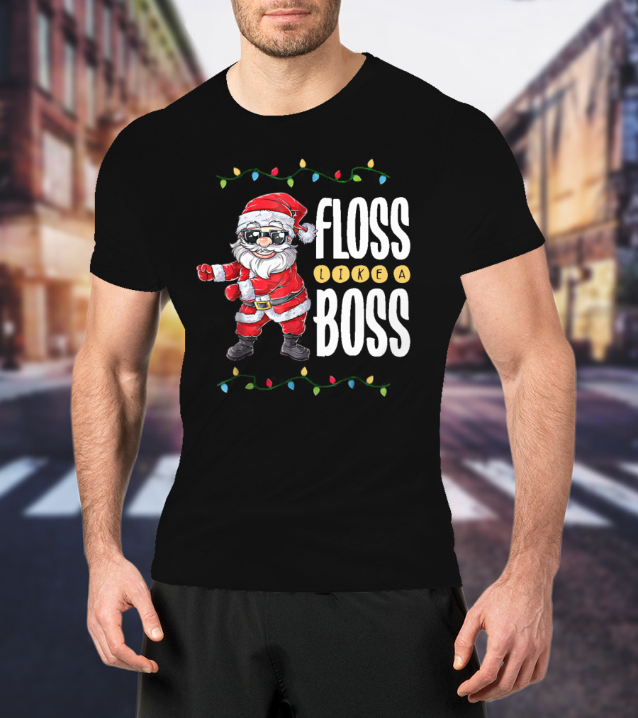 Floss Like A Boss Santa Dancing With Christmas Lights T-Shirt