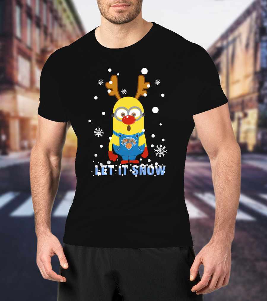 Let It Snow Minion New York Knicks Xmas Fan Collaboration T-Shirt