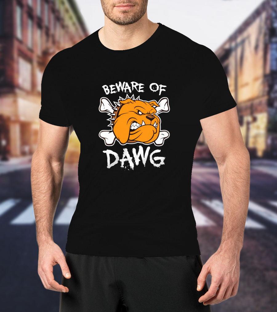 Beware Of Dawg Cleveland Football Bulldog With Bones T-Shirt