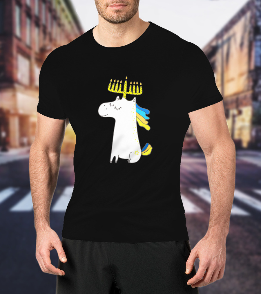 Unicorn With Menorah Horn And Star T-Shirt