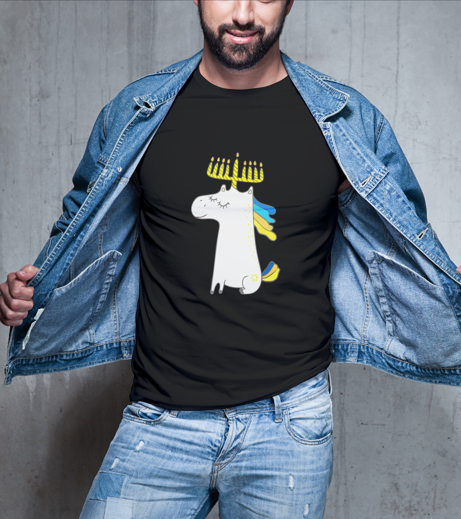 Unicorn With Menorah Horn And Star T-Shirt