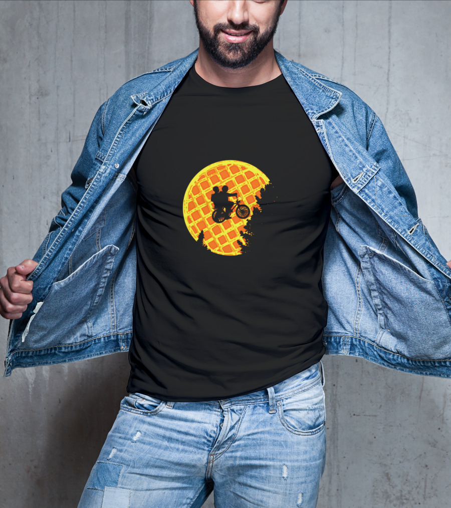 Stranger Things Bicycle Silhouette Against Waffle Moon T-Shirt