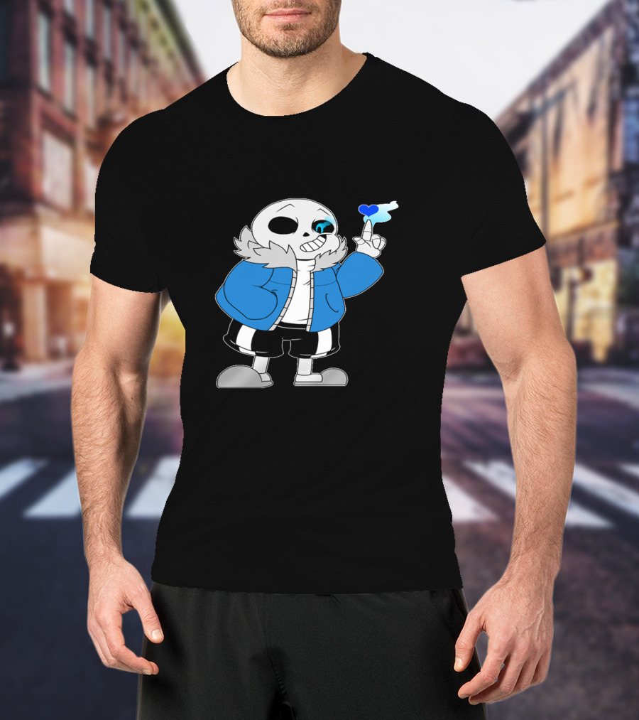 Sans Undertale Character With Blue Heart And Skeleton Jacket Look T-Shirt