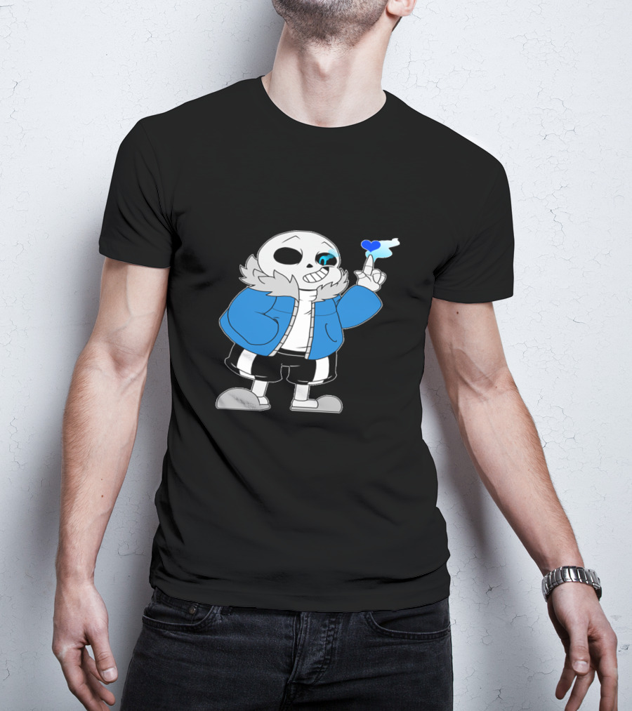 Sans Undertale Character With Blue Heart And Skeleton Jacket Look T-Shirt