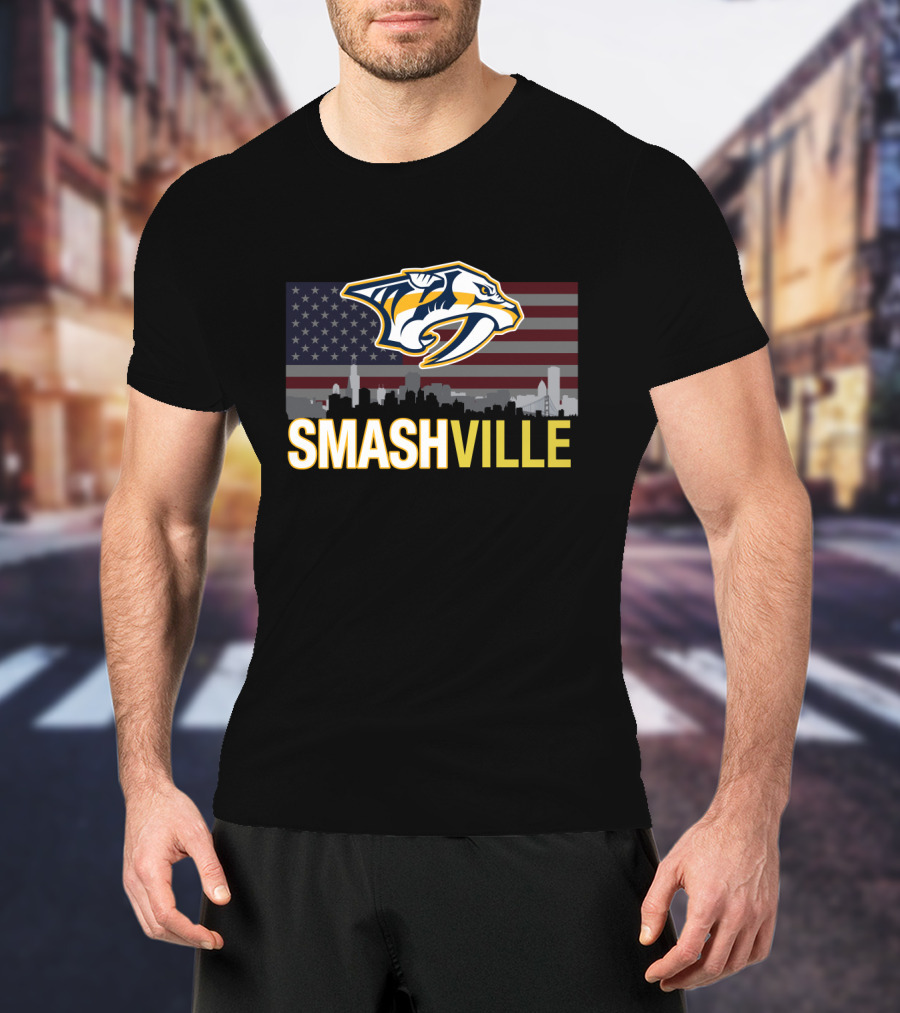 Smashville Midnight Skyline American Flag Predators T-Shirt