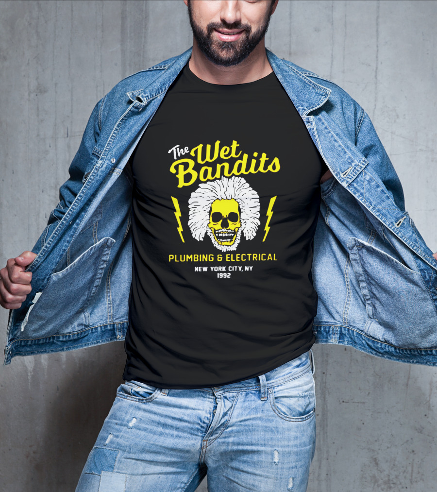 The Wet Bandits Plumbing And Electrical New York City Ny 1992 Skull With Lightning Bolts T-Shirt