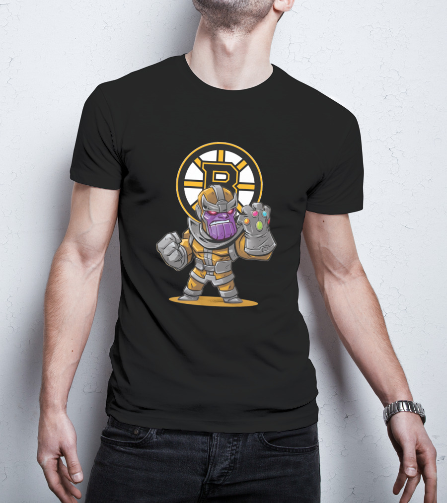 Thanos Infinity Gauntlet Meets Boston Bruins Logo Fans Crossover T-Shirt