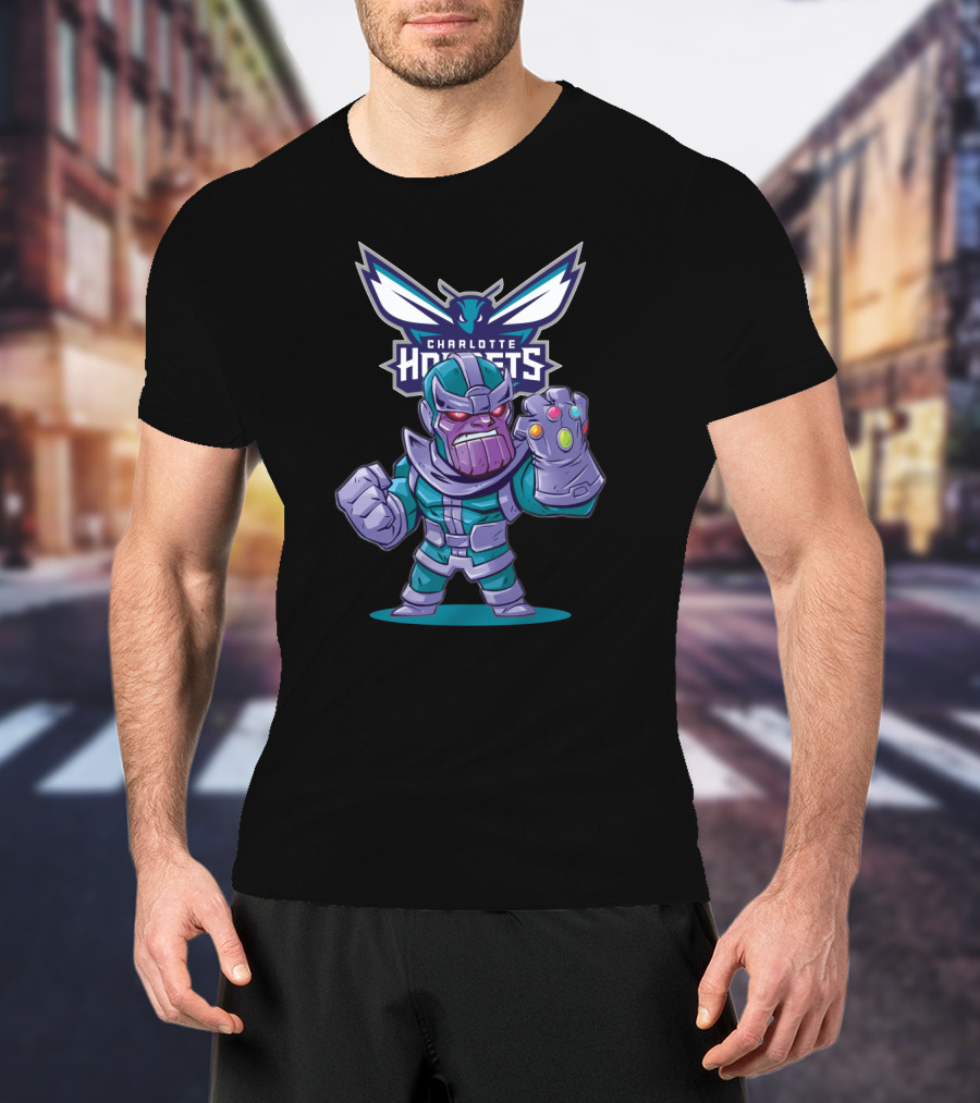 Thanos In Charlotte Hornets Colors With Hornets T-Shirt