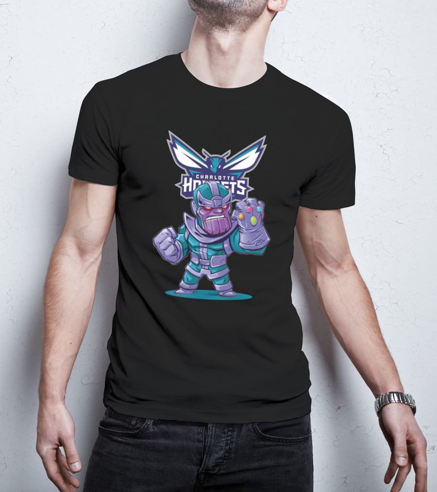 Thanos In Charlotte Hornets Colors With Hornets T-Shirt
