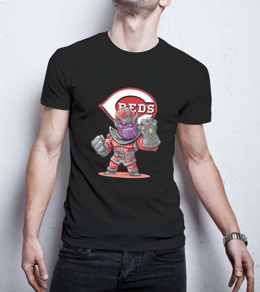 Cincinnati Reds Fans Thanos Mashup With Infinity Gauntlet And Baseball T-Shirt