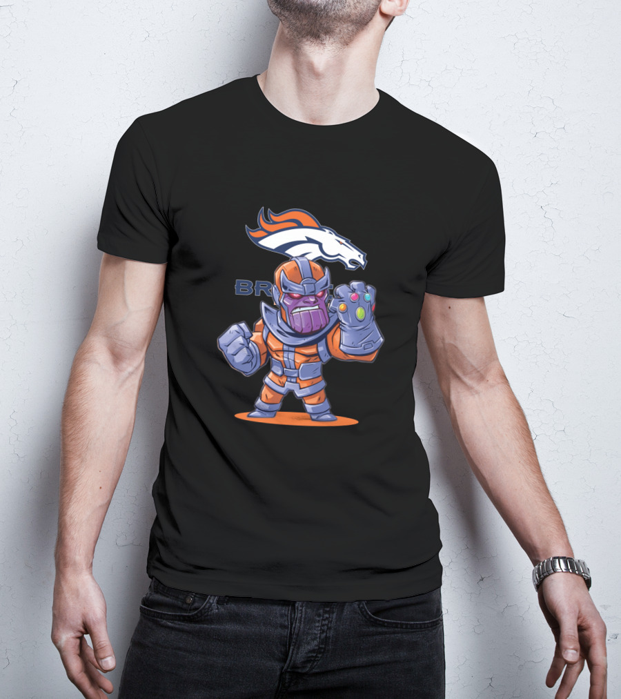 Thanos In Denver Broncos Colors Holding Infinity Gauntlet With Team T-Shirt
